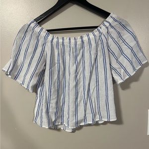Crop Top White and Blue Blouse Dynamite